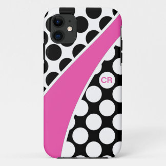 Coque Case-Mate Pour iPhone Monogramme noir et blanc rose de vague de point de