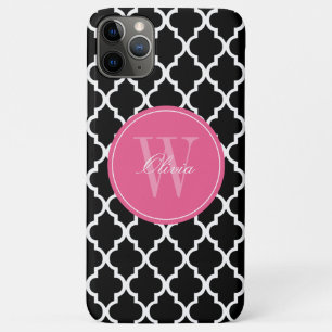 Coque iPhone 11 Pro Max Monogramme noir et fuchsia de Quatrefoil