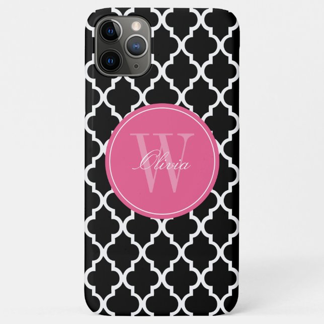 Coques Case-Mate iPhone Monogramme noir et fuchsia de Quatrefoil (Dos)