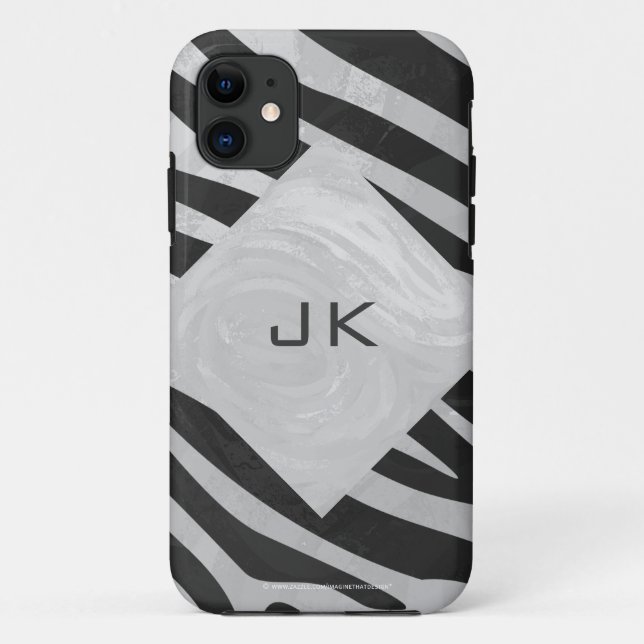 Coques Case-Mate iPhone Monogramme noir et gris clair Zebra (Dos)
