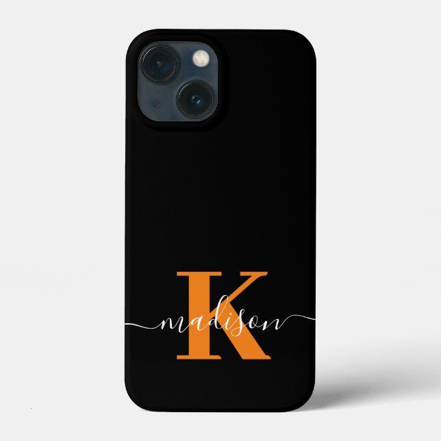 Coques Case-Mate iPhone Monogramme Noir Et Orange Moderne (Verso)