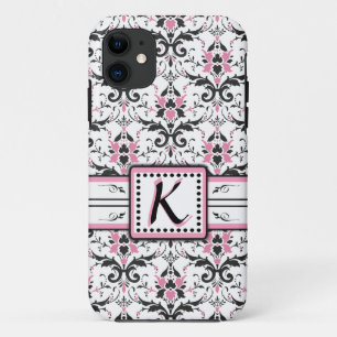 Case-Mate iPhone Case Monogramme noir et rose de damassé