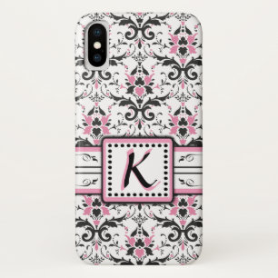 Coque Case-Mate Pour iPhone Monogramme noir et rose de damassé