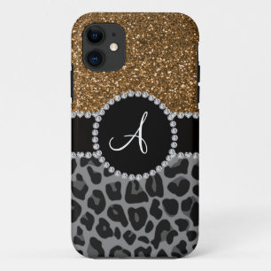 Coque Case-Mate iPhone Monogramme noir léopard or parties scintillant