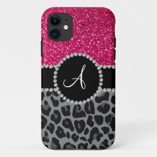 Coque Case-Mate iPhone Monogramme noir léopard rose parties scintillant