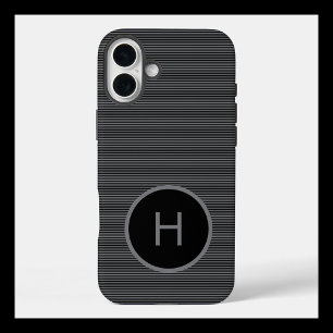 Coque Pour iPhone 16 Plus Monogramme noir minimaliste avec motif à lignes fi