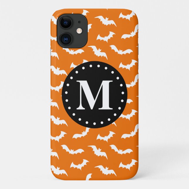 Coques Case-Mate iPhone Monogramme noir Motif de chaume d'Halloween orange (Dos)