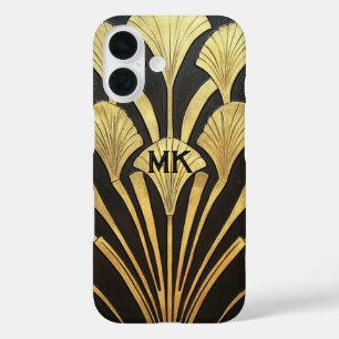 Coque Pour iPhone 16 Monogramme noir or Art Déco égyptien des années 19