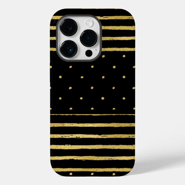 Coques Case-Mate iPhone Monogramme Noir Or rayé (Verso)