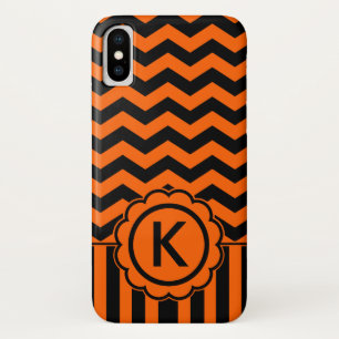 Coque Case-Mate Pour iPhone Monogramme noir orange de zigzag