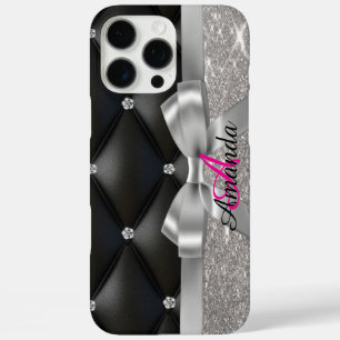 Coque iPhone 16 Pro Max monogramme noir parties scintillant argent