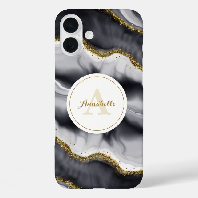 Coques Case-Mate iPhone Monogramme noir Parties scintillant or (Verso)