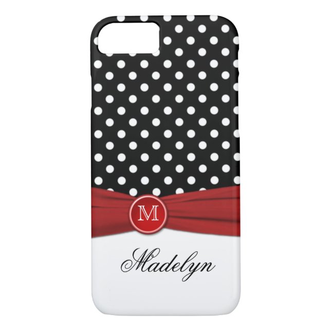 Coques Case-Mate iPhone Monogramme Noir Rouge Blanc Polka Dot iPhone 7 Coq (Dos)