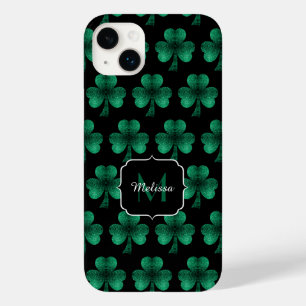 Coque Case-Mate iPhone Monogramme noir Shamrock Emerald Green Sparkles