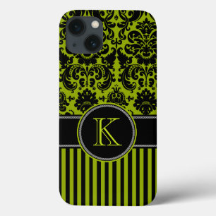 Etui iPhone 13 Monogramme noir, vert Damask Stripe iPad Air Case