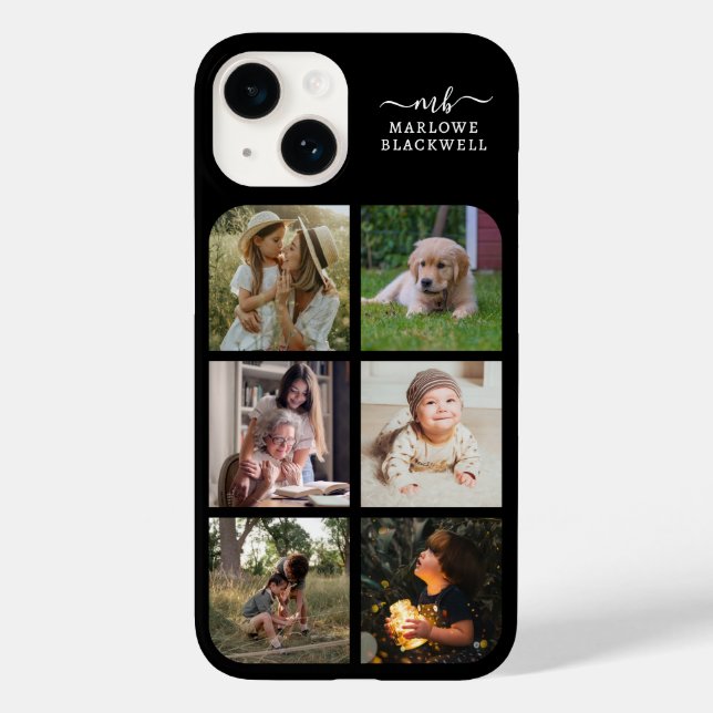 Coques Case-Mate iPhone Monogramme Nom Black White 6 Photo Collage (Verso)