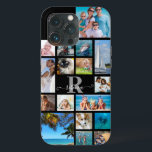 Case-Mate iPhone Case Monogramme Nom du script 17 Photo Collage Couleur<br><div class="desc">Portez 17 de vos photos préférées sur ce boîtier de téléphone portable couleur arrière - plan personnalisé (en noir) avec un collage photo d'une variété de formes et de tailles pour accommoder vos photos et personnalisées avec un nom de script manuscrit sur un monogramme classique au centre. CONSEIL PHOTO :...</div>