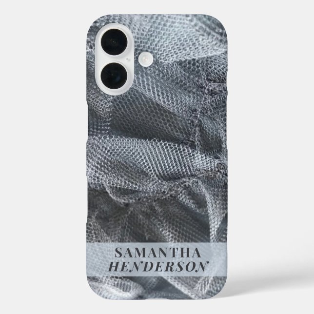 Coques Case-Mate iPhone Monogramme Nom Elégant Tulle Gris Noir Look (Verso)