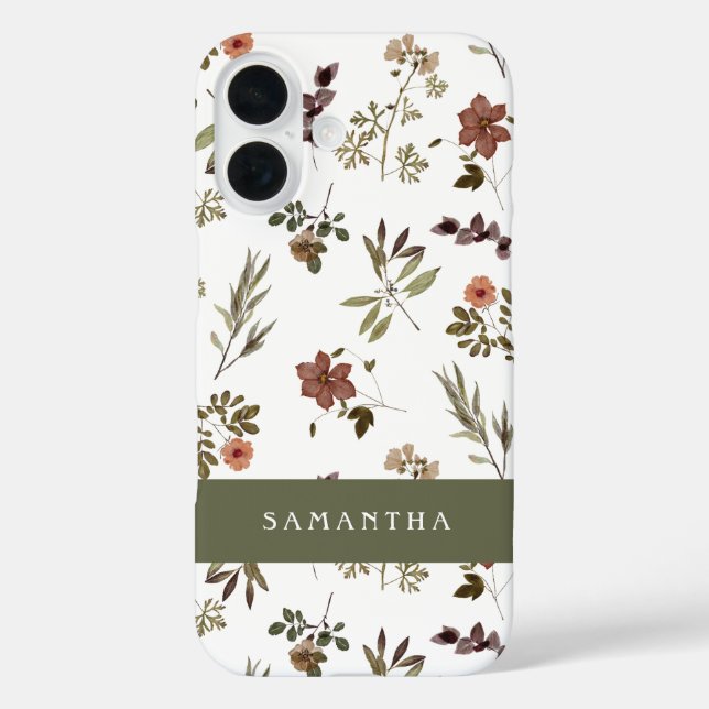 Coques Case-Mate iPhone Monogramme Nom Fleur Sauvage Bourgogne Vert (Verso)