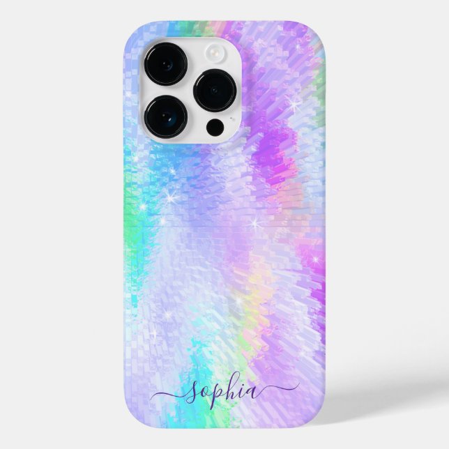Coques Case-Mate iPhone Monogramme Nom Girl Glam Holographique Iridescente (Verso)