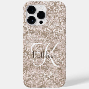 Coque Case-Mate iPhone Monogramme Nom Initial Brun Blanc Ornement Flouris