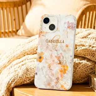 Coque Case-Mate iPhone Monogramme Nom Initial Élégant Floral Aquarelle