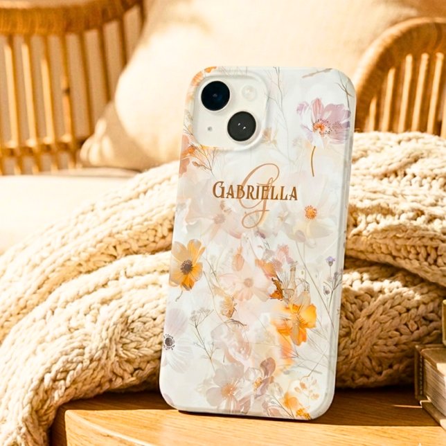 Coques Case-Mate iPhone Monogramme Nom Initial Élégant Floral Aquarelle (Créateur téléchargé)