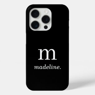 Coque Case-Mate iPhone Monogramme   Nom initial minimal noir blanc modern