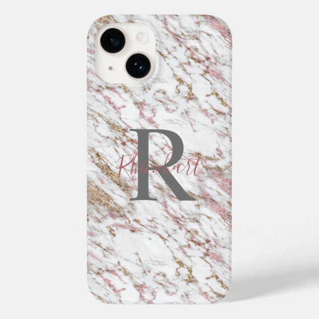 Coques Case-Mate iPhone Monogramme Nom Initiale Blanc Gris Or Rose Marbre  (Verso)