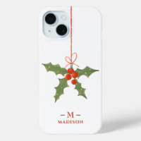 Monogramme Nom Noël Holly Floral d'hiver