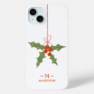 Coque Case-Mate iPhone Monogramme Nom Noël Holly Floral Hiver