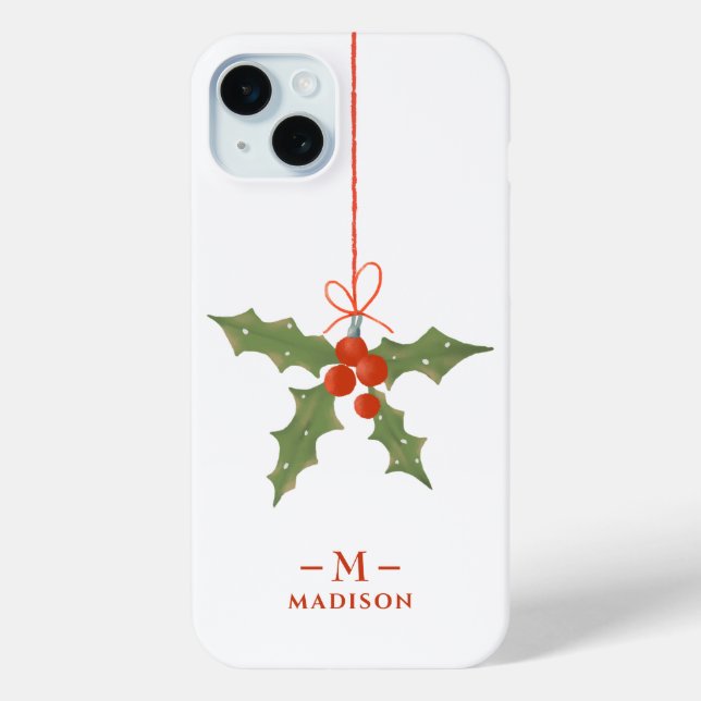 Coques Case-Mate iPhone Monogramme Nom Noël Holly Floral Hiver (Verso)