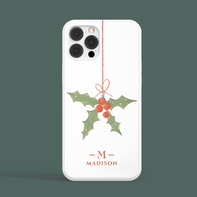 Coques Case-Mate iPhone Monogramme Nom Noël Holly Hiver Floral (Créateur téléchargé)