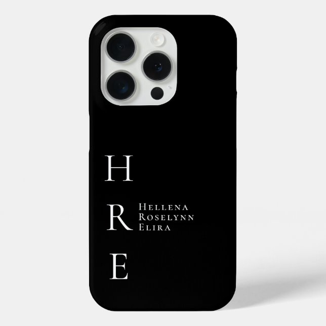 Coques Case-Mate iPhone Monogramme Nom Noir Blanc Moderne (Verso)