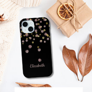 Coque Case-Mate iPhone Monogramme Nom Noir Rose Blush Or Cercles