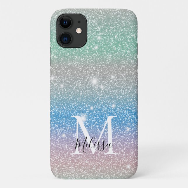 Coques Case-Mate iPhone Monogramme Nom Paillettes Dégradé Pastel (Dos)