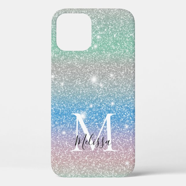 Coques Case-Mate iPhone Monogramme Nom Paillettes Dégradé Pastel (Verso)
