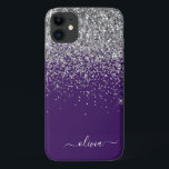 Case-Mate iPhone Case Monogramme Nom Paillettes Violet Argenté Féminin<br><div class="desc">Téléphone Monogramme et Initiale en Métal Brossé avec Faux Paillettes et Faux Reflets Violet et Argenté. Cela fait le cadeau parfait pour un anniversaire sweet 16, un mariage, une douche de mariée, un anniversaire de mariage, une baby shower ou une soirée d'enterrement de vie de jeune fille pour quelqu'un qui...</div>
