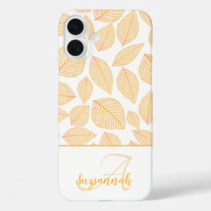 Coque Pour iPhone 16 Plus Monogramme Nom personnalisé Gold Squelette Feuille