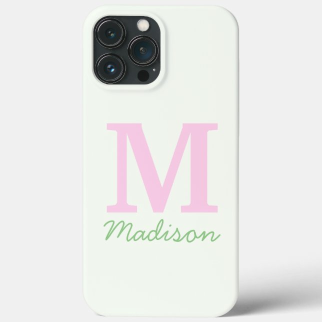 Coques Case-Mate iPhone Monogramme Nom personnalisé initial Pink Green (Verso)
