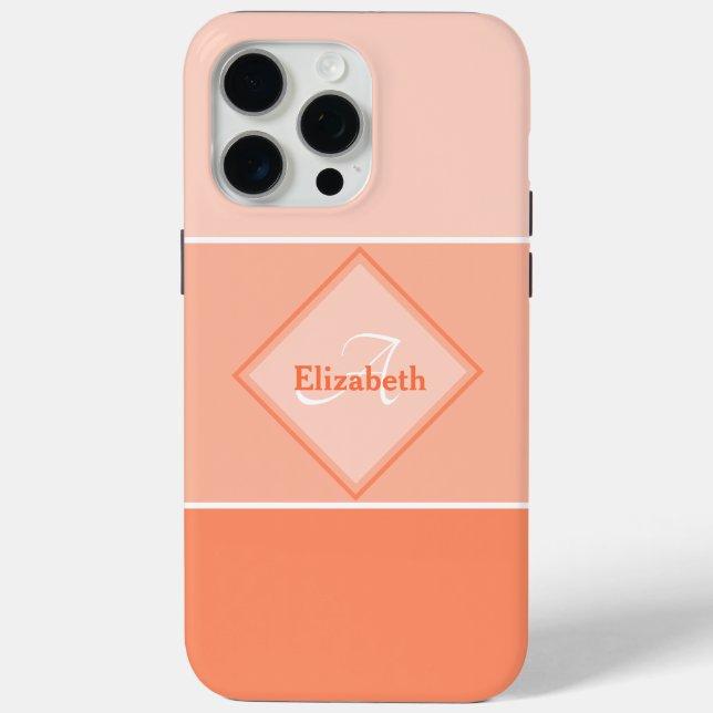 Coques Case-Mate iPhone Monogramme Nom personnalisé Pastel Coral Ombre Str (Verso)