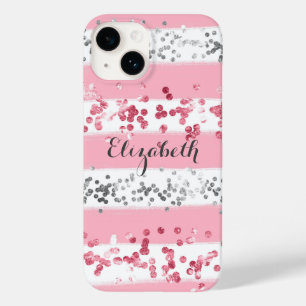 Coque Case-Mate iPhone Monogramme Nom Rose Blanc Gris Paillettes Tendance