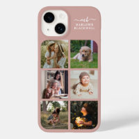 Monogramme Nom Rose Gold 6 Photo Collage
