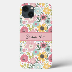 Case-Mate iPhone Case Monogramme Nom Rose Jaune Bleu Floral