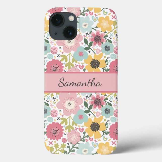 Coques Case-Mate iPhone Monogramme Nom Rose Jaune Bleu Floral  (Verso)