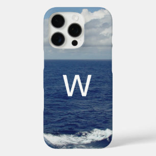 Coque iPhone 16 Pro Monogramme nuages fluides de l'océan bleu