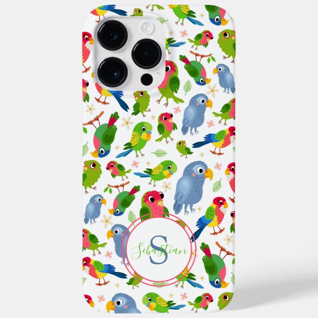 Coques Case-Mate iPhone Monogramme Oiseaux Vintages Motif, Perruche coloré (Verso)