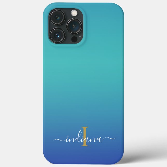 Coques Case-Mate iPhone Monogramme Ombré Personnalisé Bleu Turquoise Scrip (Verso)