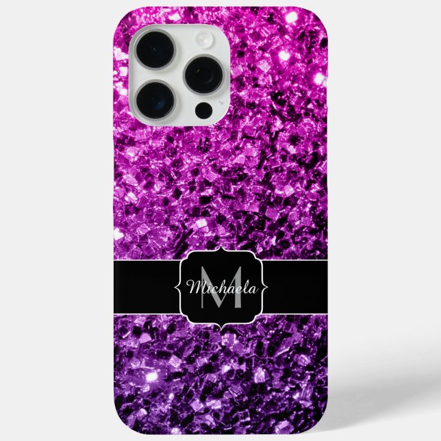Coques Case-Mate iPhone Monogramme ombré rose violet avec faux éclats de p (Verso)