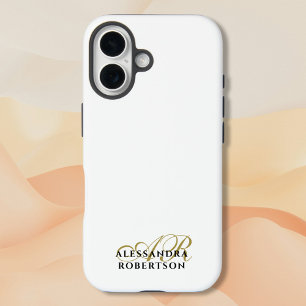 Coque Pour iPhone 16 Monogramme Or Blanc Élégant Minimaliste Nom 